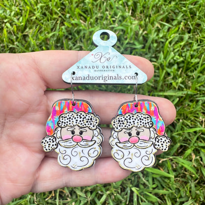 Colorful Pattern Santa Claus Earrings