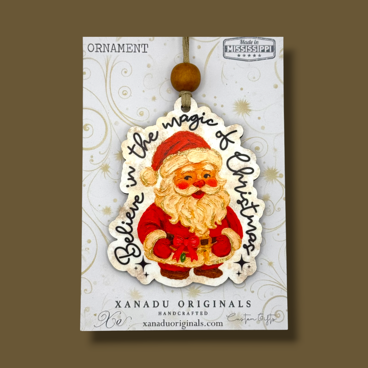 Believe in the Magic of Christmas Vintage Santa Claus Typography Ornament