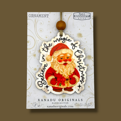 Believe in the Magic of Christmas Vintage Santa Claus Typography Ornament