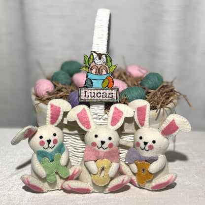 Boy Bunny In Pot Personalized  Easter Basket Tag