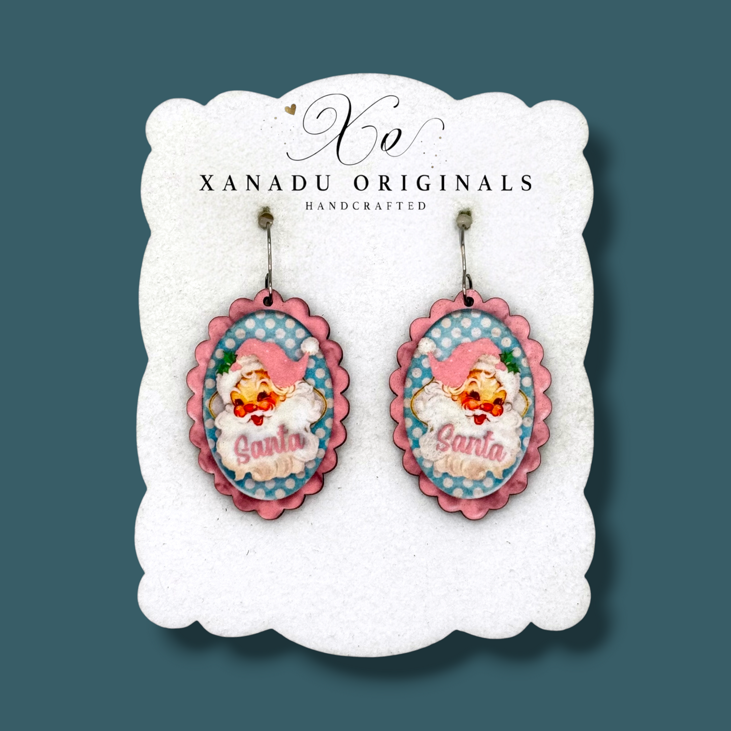 Pink Hat Santa Earrings