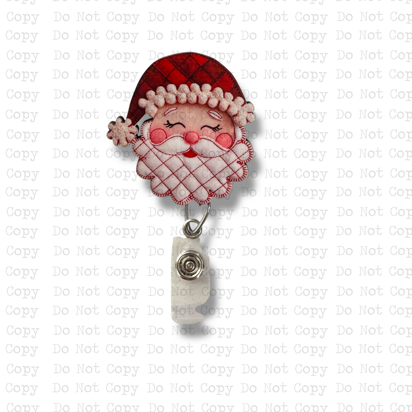 Patchwork Santa Interchangeable Badge Button with Reel Option
