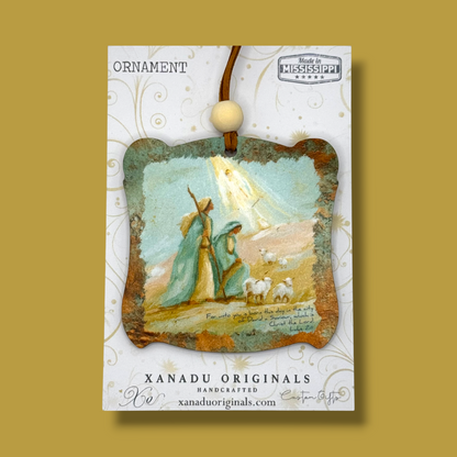 Unto You Is Born Shepherds Nativity Wooden Christmas Ornament