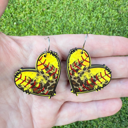 Softball Leopard Heart Earrings