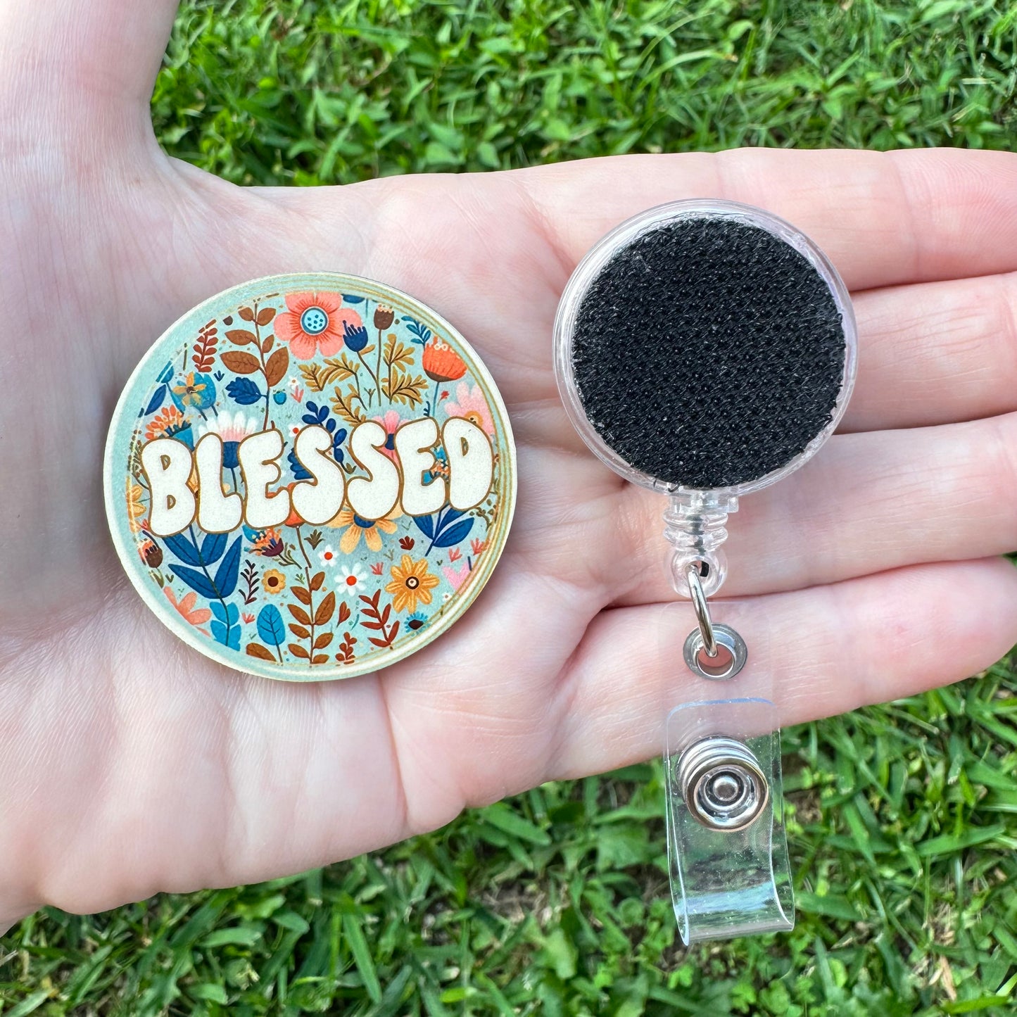 Blessed Interchageable Badge Button with Reel Option