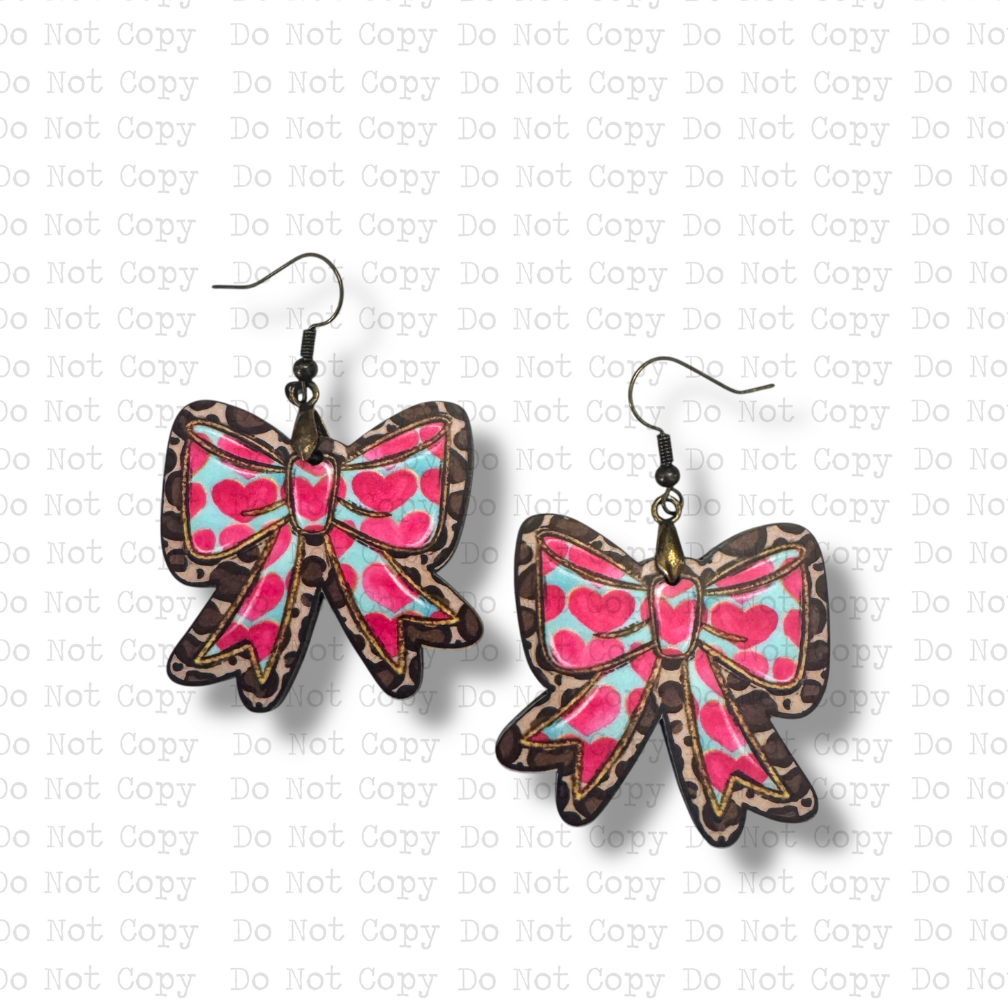 Cheetah Print Heart Bow Earrings