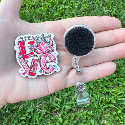 Teacher Valentine Interchangeable Badge Button with Reel Option