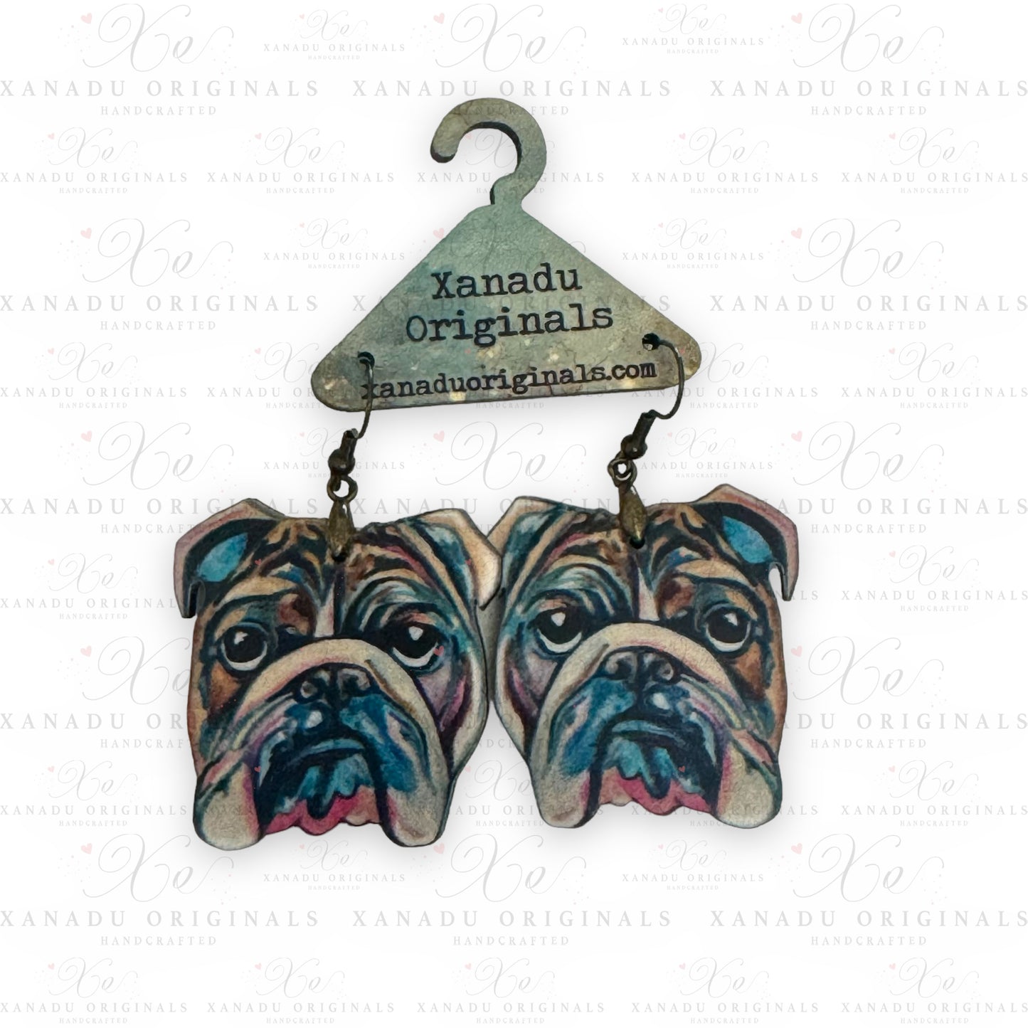 Watercolor Bulldog Face Earrings