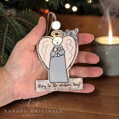 Glory to the Newborn King Singing Angel Wooden Christmas Ornament