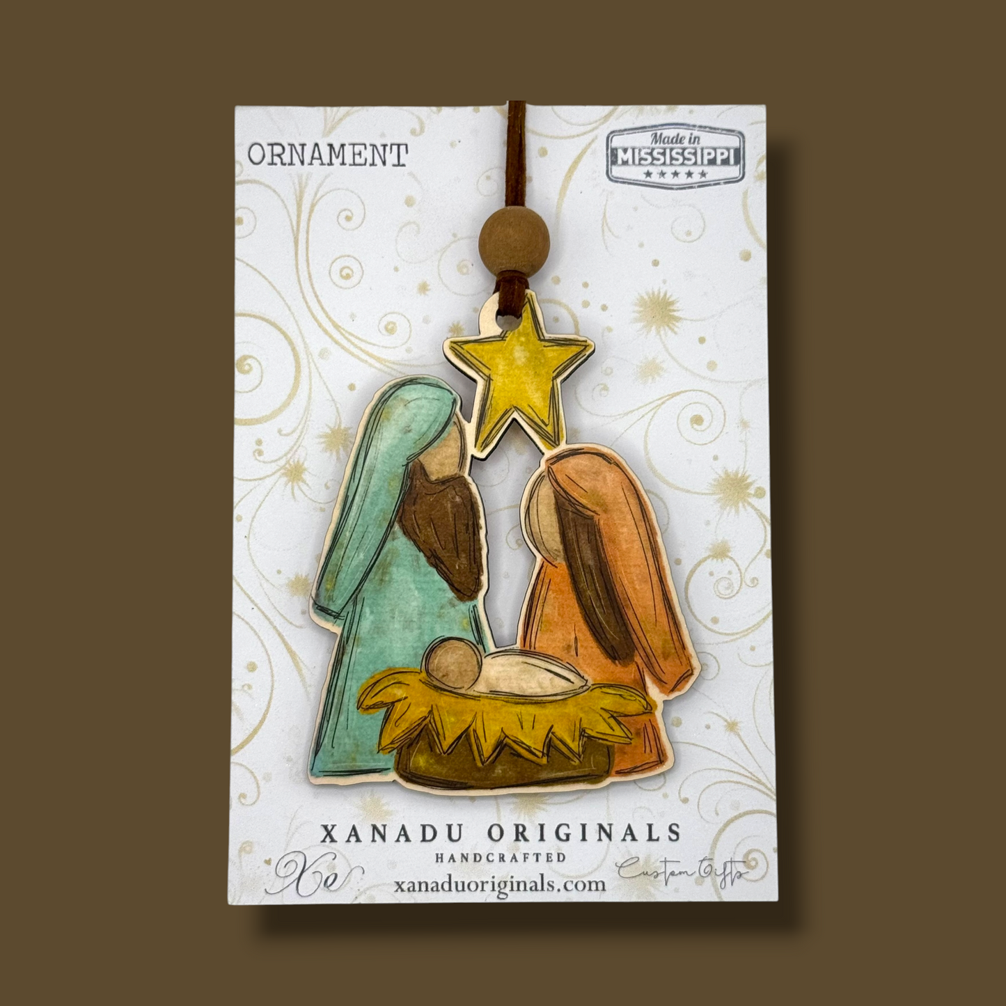 Minimalist Holy Family Faceless Nativity Scene Golden Star Christmas Ornament