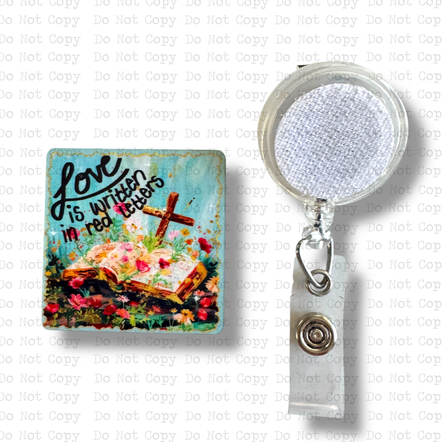 Red Letters Interchangeable Badge Button with Reel Option