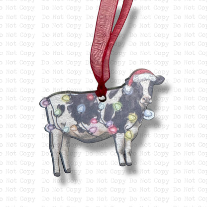 Christmas Lights Cow Mini Ornament