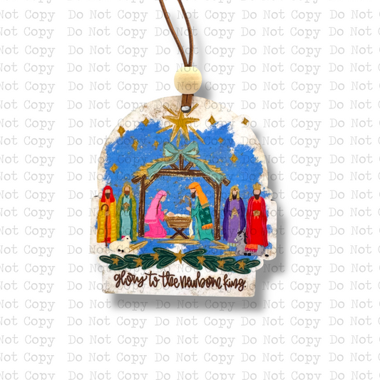 Newborn King Nativity Blue Christmas Ornament