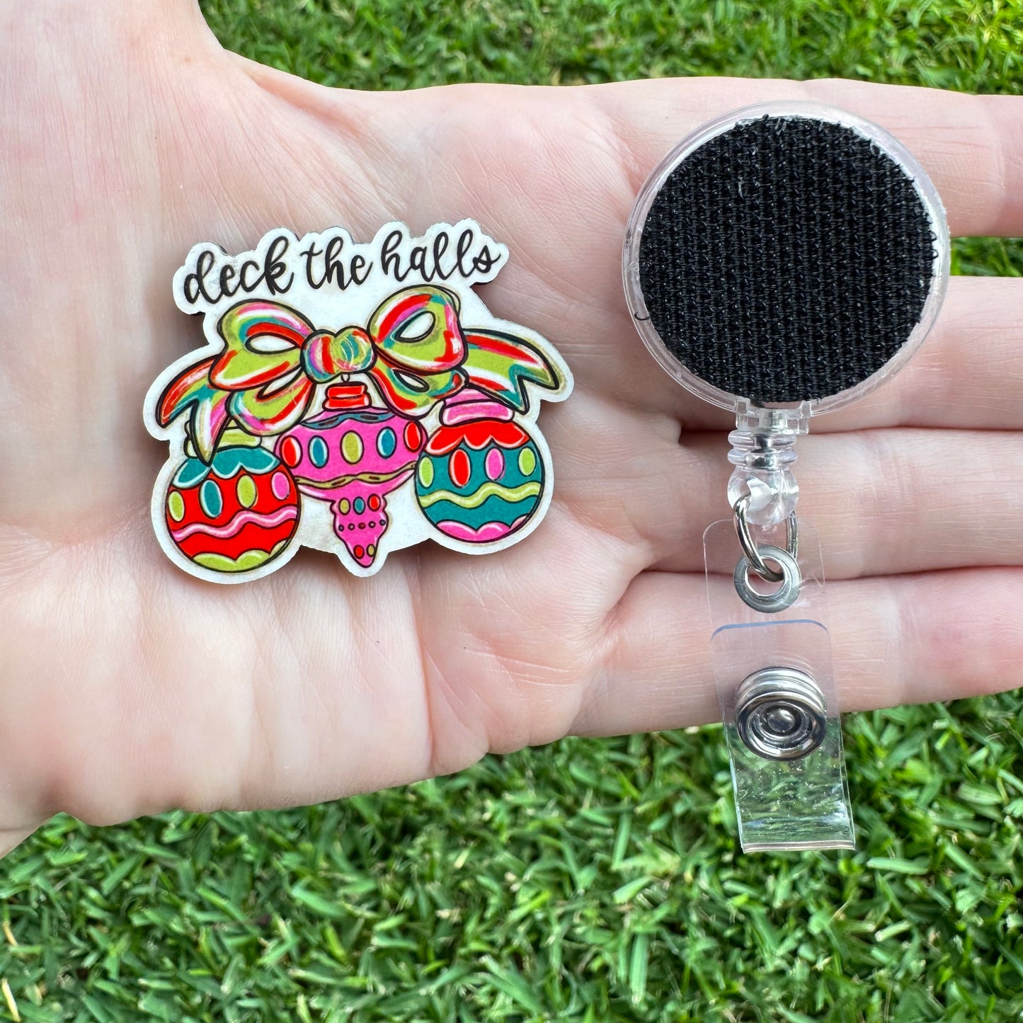 Deck The Halls  Interchangeable Badge Button with Reel Option