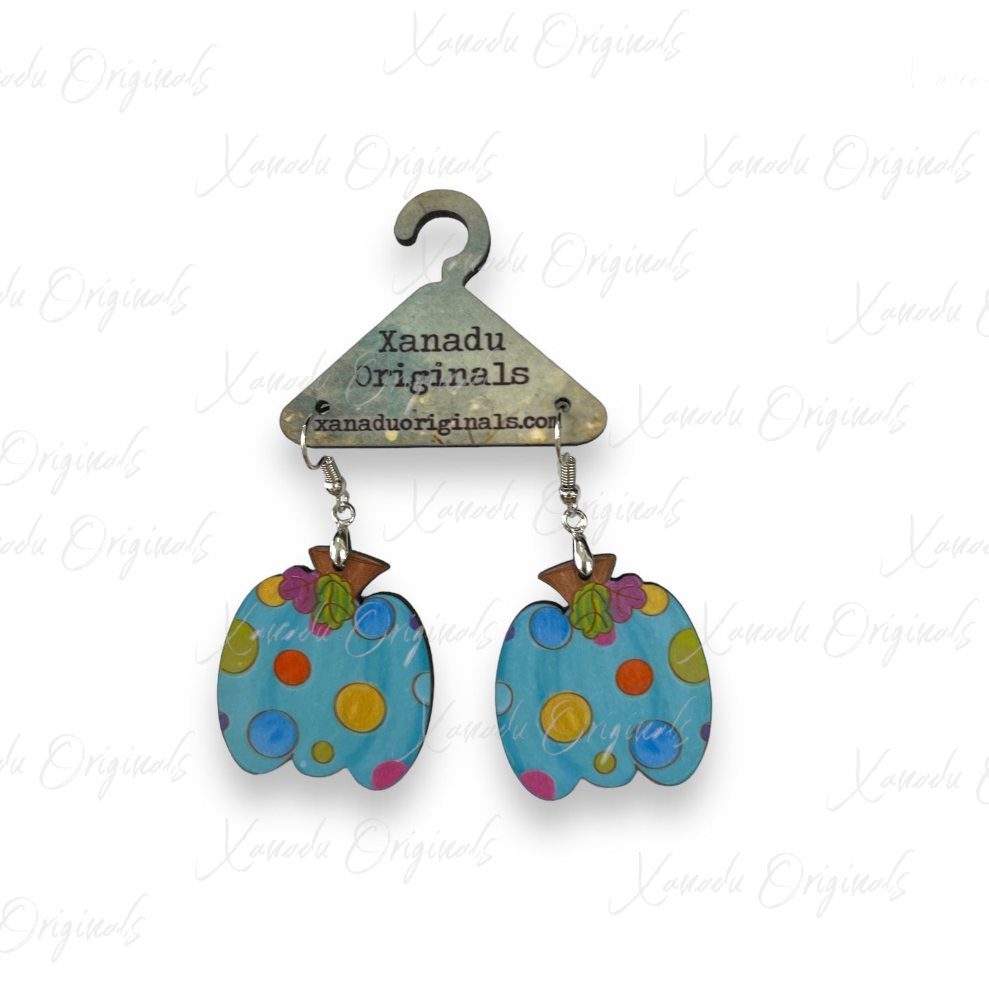 Teal Polkadot Pumpkin Earrings