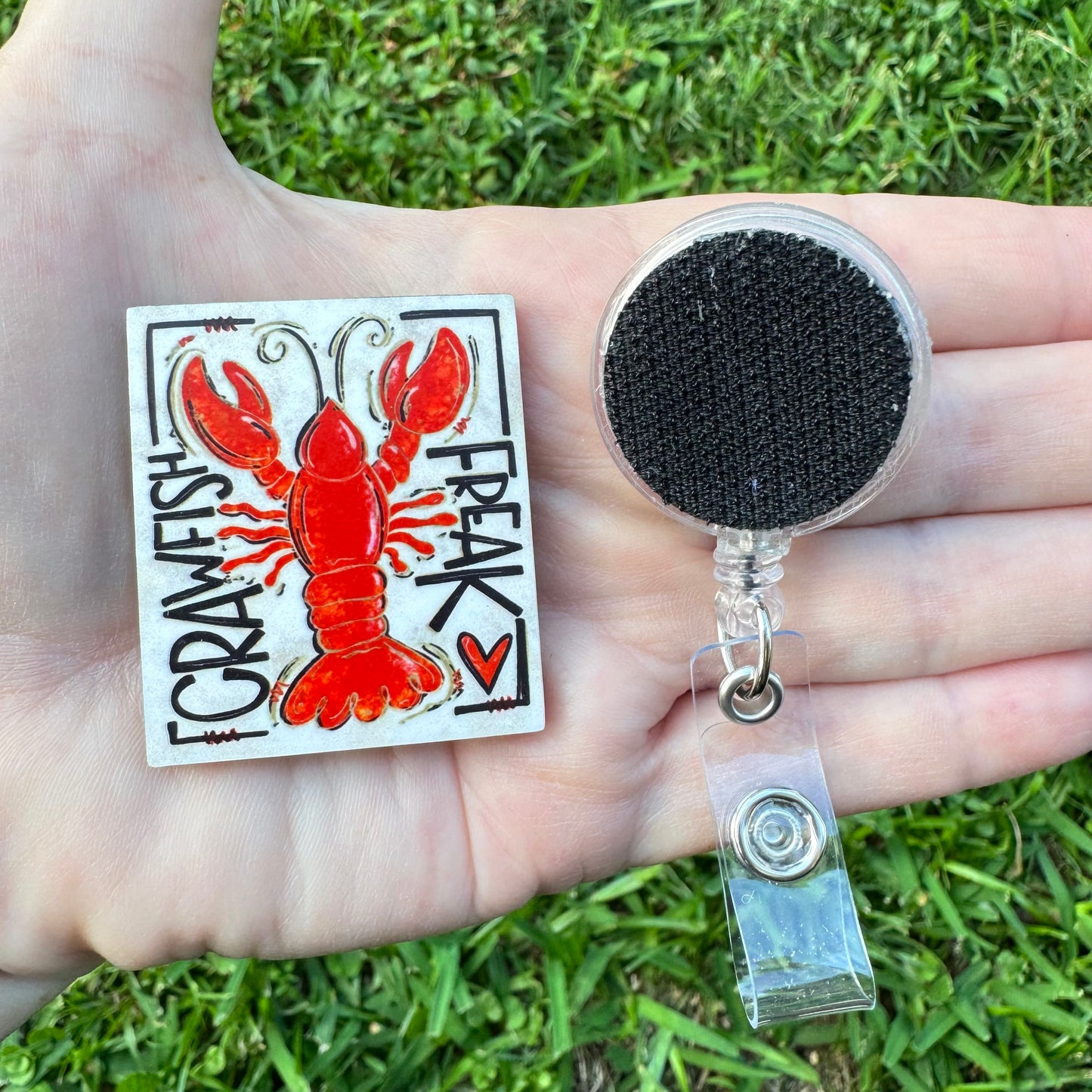 Crawfish Freak Interchangeable Badge Button with Reel Option