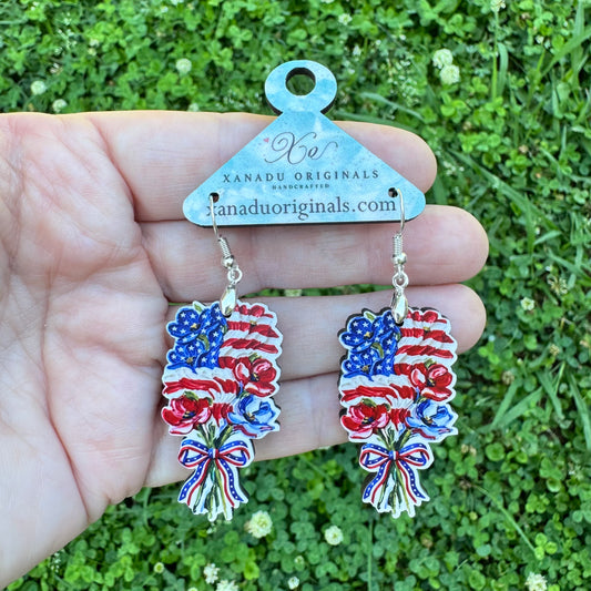 Flag Floral Bouquet Dangle Earrings