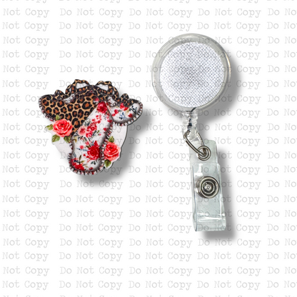 Rosie Leopard Cow Interchangeable Badge Button with Reel Option