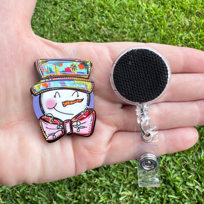 Funky Snowman Interchangeable Badge Button with Reel Option