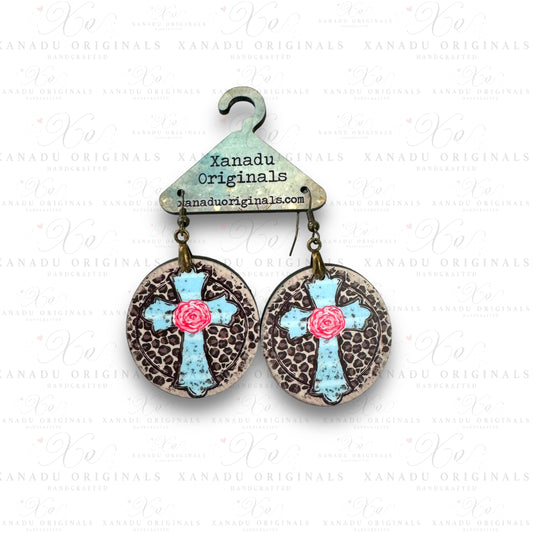 Cheetah Rose Cross Earring