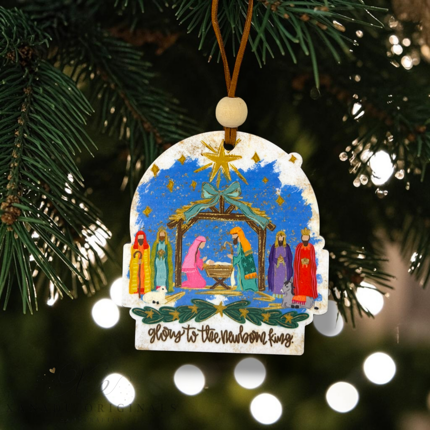 Glory To The Newborn King Blue Sky Nativity Ornament | Christian Wise Men Keepsake