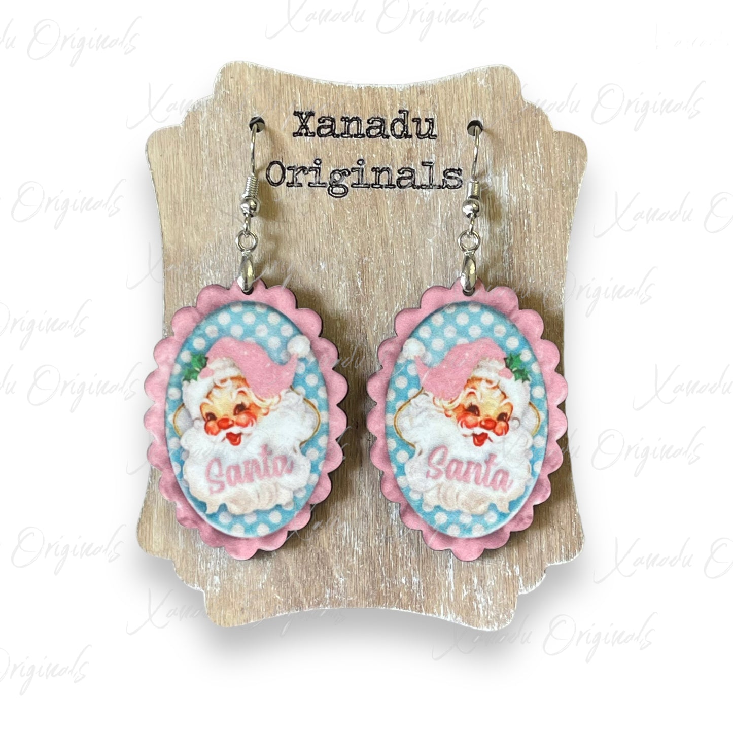 Pink Hat Santa Earrings