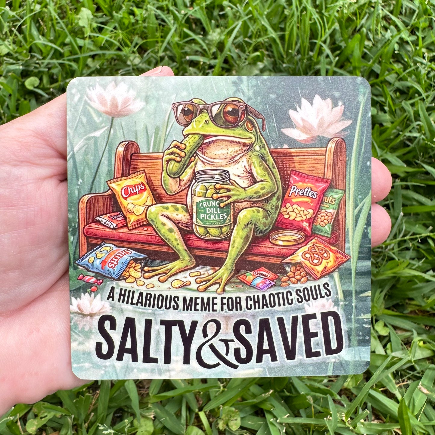 Salty And Saved Raccoon Pickle Coaster