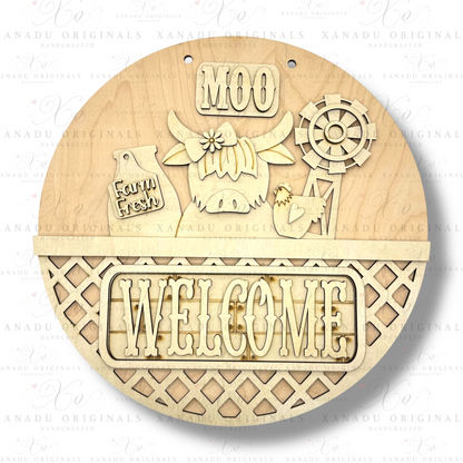 Highland Cow Interchangeable Wood Sign | DIY
