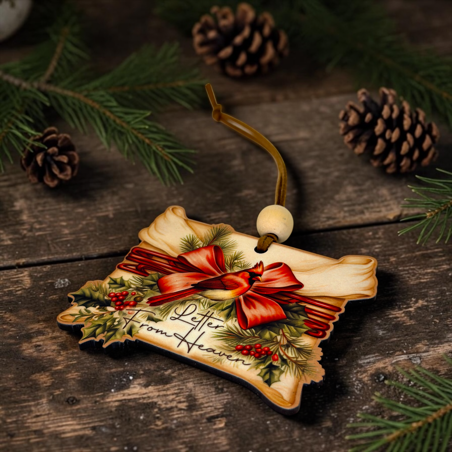 Letter From Heaven Cardinal Ornament, Traditional Holiday Tree Decor, Vintage Memorial Style Keepsake