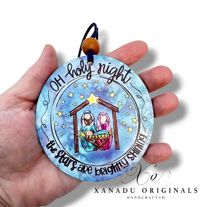 Oh Holy Night Nativity Ornament, Traditional Holiday Tree Decor, Whimsical Hand-Painted Style Keepsake