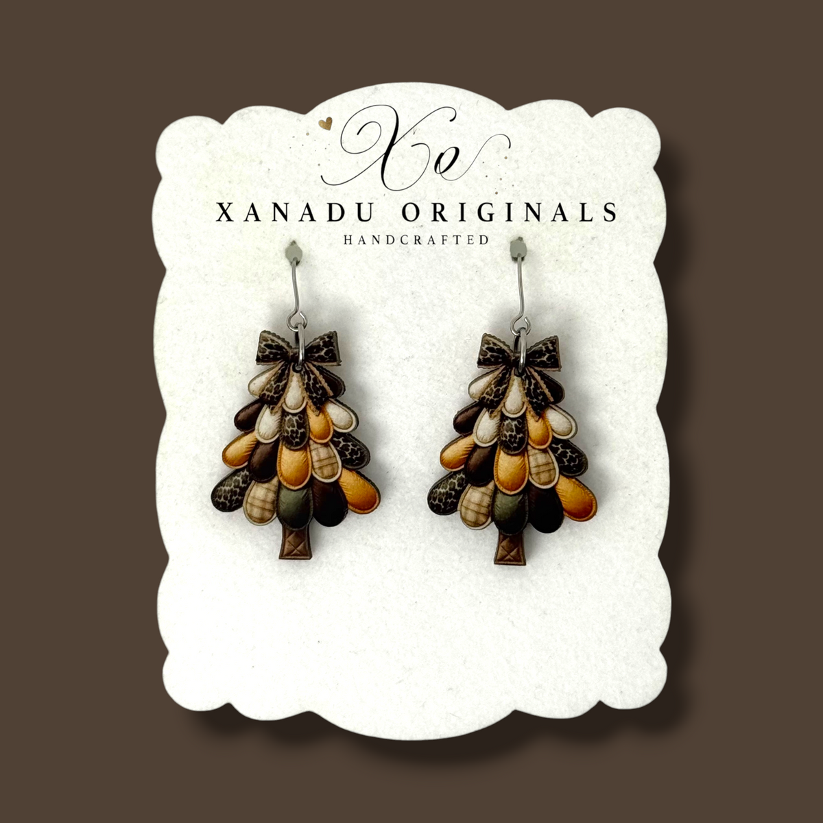 Leopard Patchwork Christmas Tree Earrings