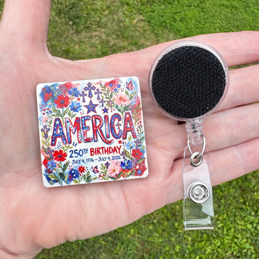 America 250 Years Interchangeable Badge Button with Reel Option