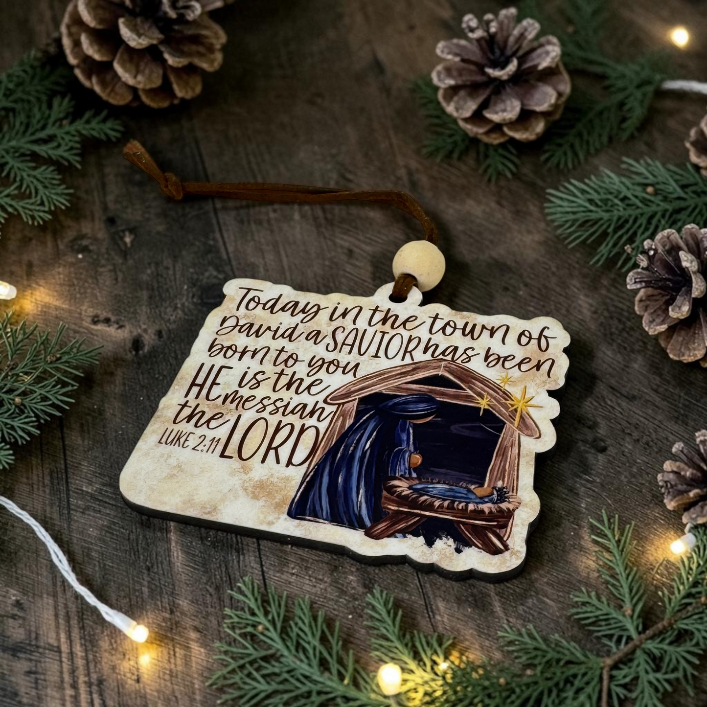Town of David Nativity Scene Ornament, Traditional Holiday Tree Decor, Luke 2:11 Bible Verse Keepsake
