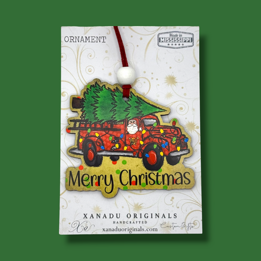 Merry Christmas Fire Truck Christmas Ornament