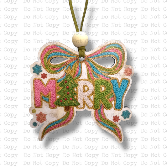 Merry Yarn Bow Christmas Ornament