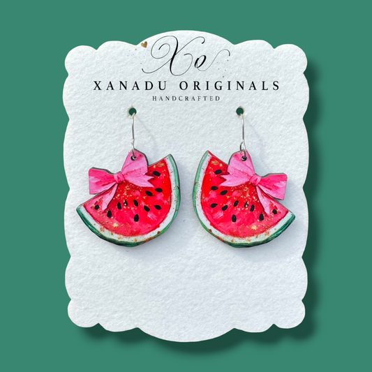 Pink Bow Watermelon Earrings