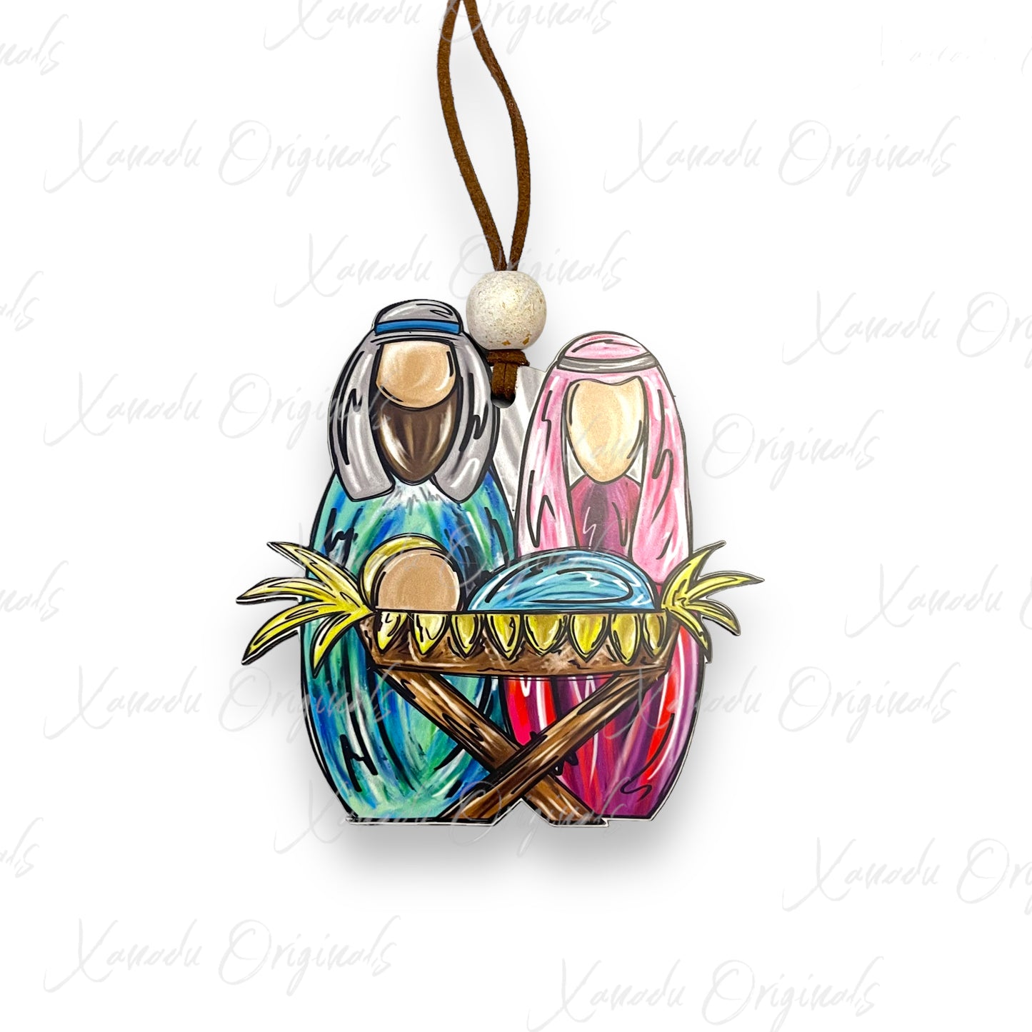 Watercolor Manger Scene Jewel Color Ornament