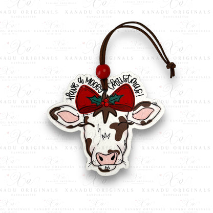 Have A Mooey Christmas Cow Ornament | Festive Highland Holstein Holiday Keepsake