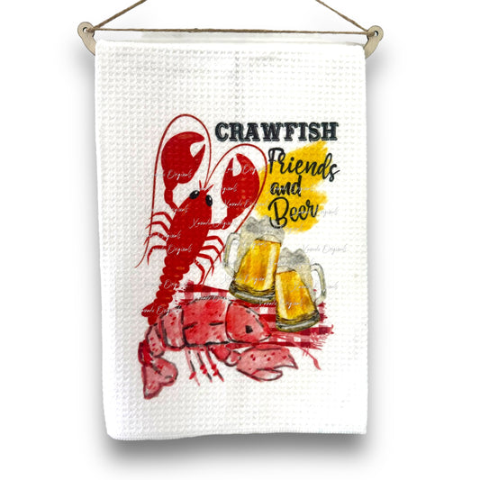 Crawfish Friends and Beer Tea Towel