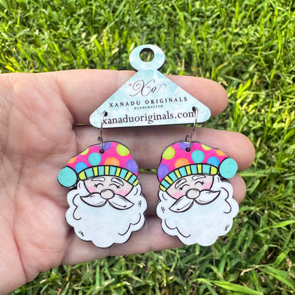 PInk Polka-dot Hat Santa Earrings