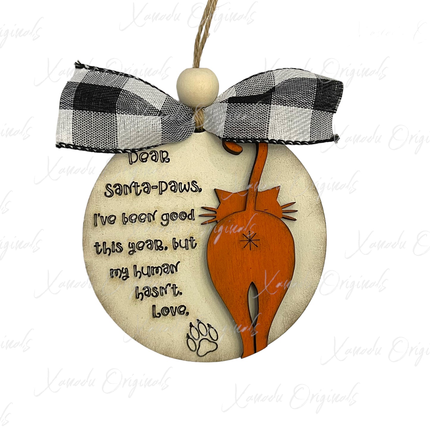 Santa Paws Orange Cat Wood Ornament