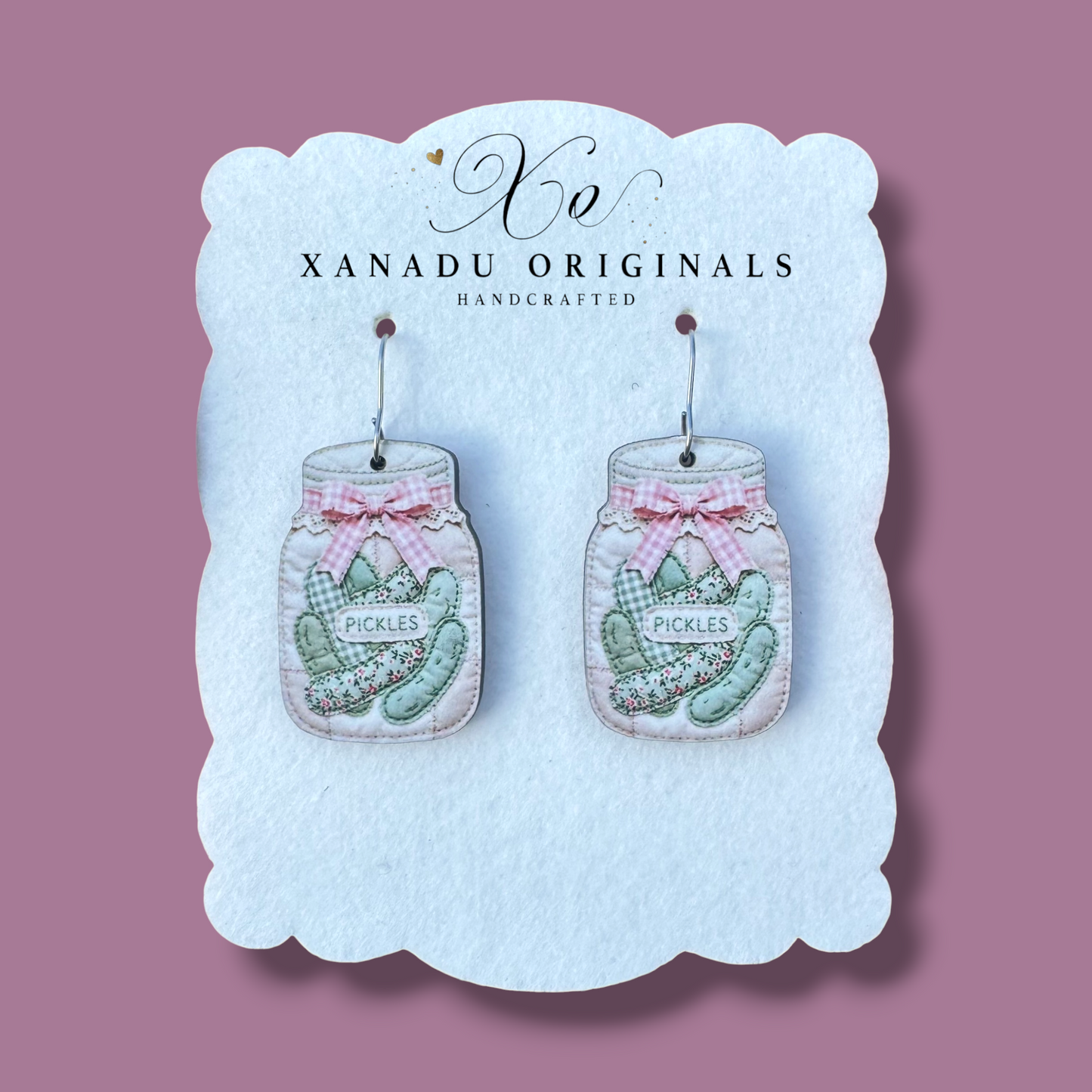 Quilted Pickle Jar Earrings