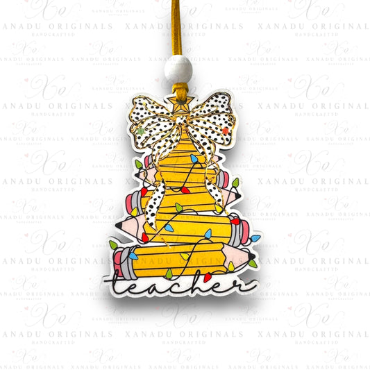 Yellow Pencil Tree Teacher Ornament