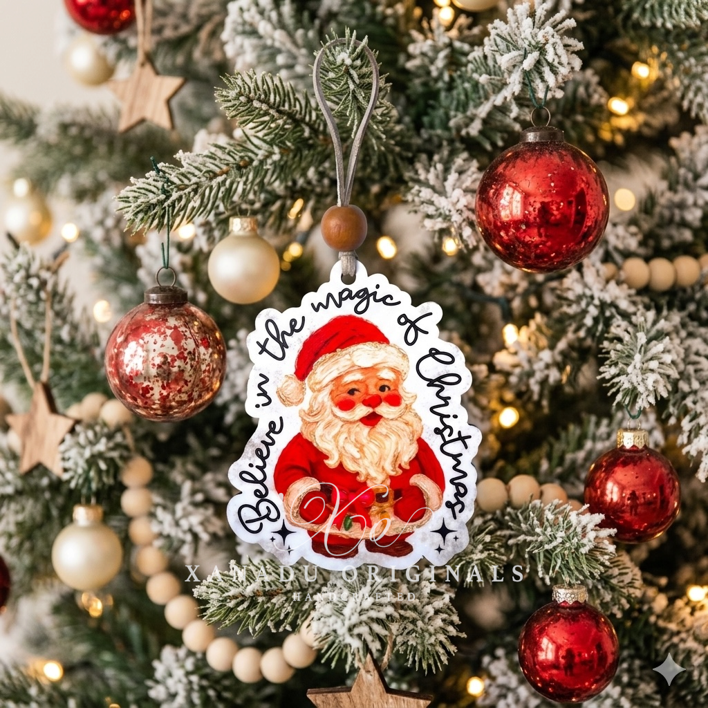 Believe in the Magic of Christmas Vintage Santa Claus Typography Ornament