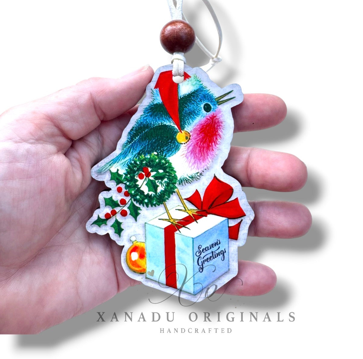 Retro Christmas Bluebird Ornament - Vintage Birdhouse Holiday Tree Decoration