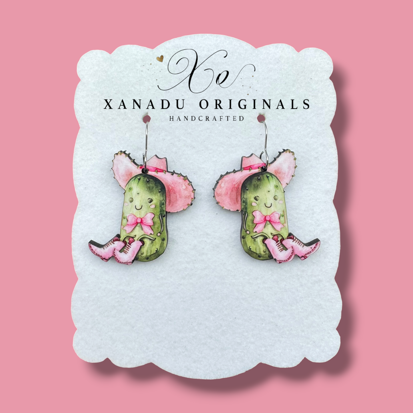 Sitting Cowgirl Pickle Earrings