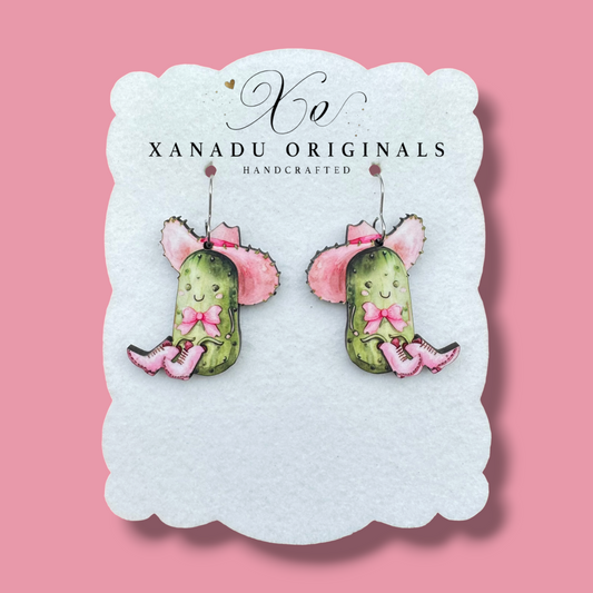 Sitting Cowgirl Pickle Earrings