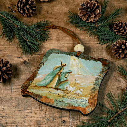 Unto You Is Born Shepherds Nativity Wooden Christmas Ornament