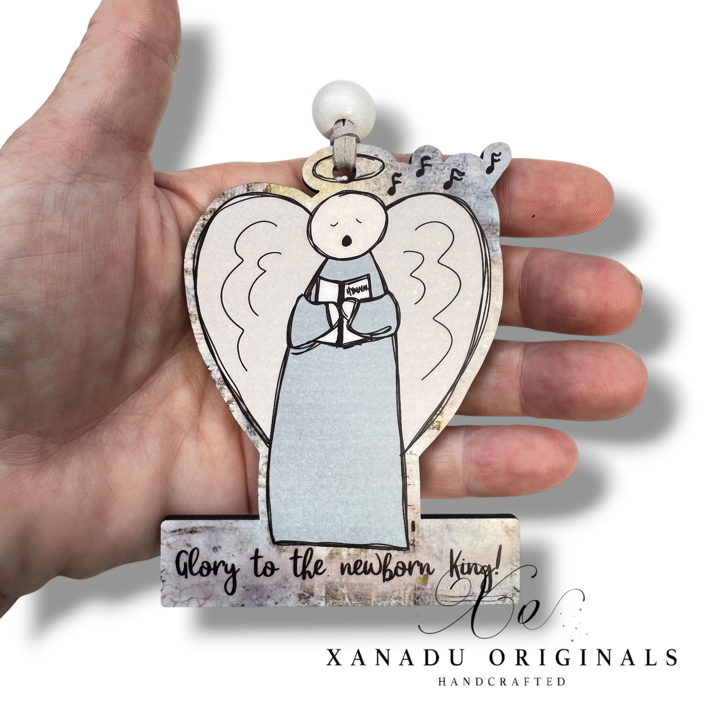 Glory to the Newborn King Singing Angel Wooden Christmas Ornament