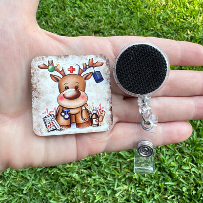 Reindeer Nurse Interchangeable Badge Button with Reel Option